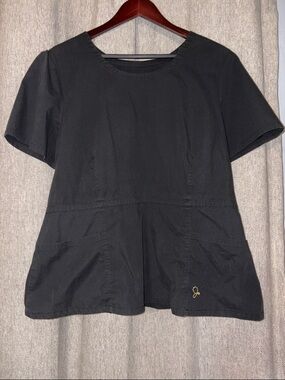 Jaanuu Black Short-Sleeve Peplum 2 pocket Scrub Top